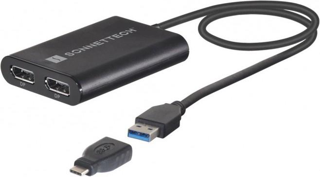 Image du produit Sonnet Double adaptateur DisplayPort 4K 60Hz pour M1 Thunderbolt Macs *Nouveau (USB-A, USB-C, 30 cm)