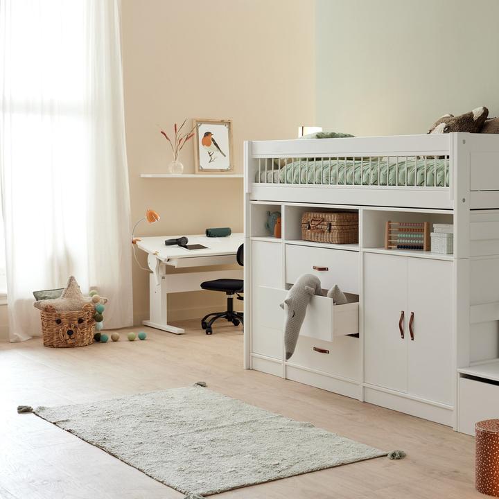 Image du produit Lifetime Kidsrooms ALL IN ONE KOMBO, Lit mi-hauteur avec bureau 152 Roulettes Sommier à lattes (102 x 257 cm)