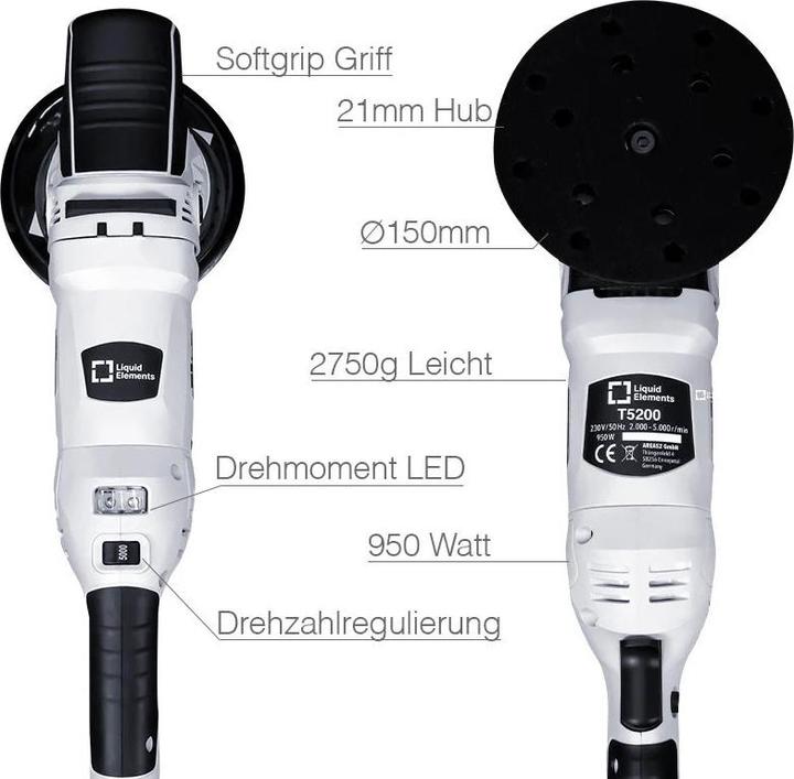 Produktbild Liquid Elements T3000 V3 - Exzenter Poliermaschine - 10mm Hub (Exzenterpolierer, 750 W)