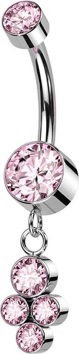 Produktbild Star Piercing Banane Innengewinde pink zwei Zylinder Kristall silber Anhänger vier Kristalle pink (Titan G23, ohne Messing)