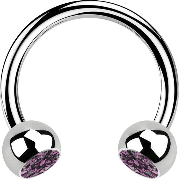 Star Piercing Micro Circular Barbell silber mit zwei Kugeln Kristall hellviolett (ohne Messing, Chirurgenstahl 316L)