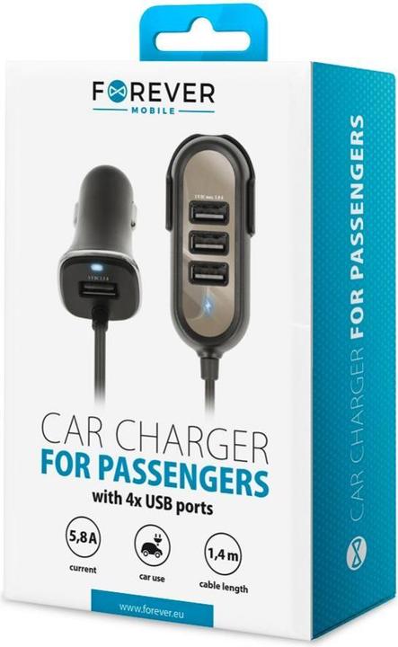Forever PC-01 chargeur de voiture (4 x USB | 5,8 A) pour les passagers
