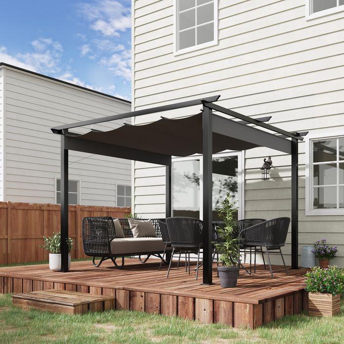 Produktbild Swisshandel24 Pergola 2,95x2,95 m Pavillon Terrassenüberdachung mit Schiebedach Aluminium Polyester Grau (295 cm, 295 cm)