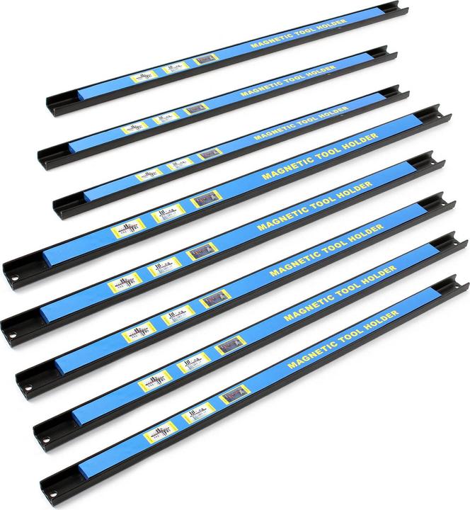 Wiltec Kit Barres Porte-outils 8x61cm Barres magnétiques Acier Rangement accessoires Atelier Montage mural