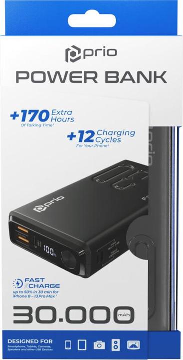 Image du produit prio Fast Charge (22.5W SCP/ 18W PD / QC3.0) Powerbank 30.000mAh noir (30000 mAh, 30000 Wh)