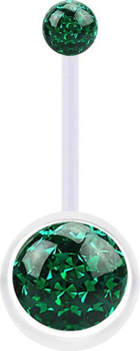 Produktbild Star Piercing Banane transparent mit zwei Kristall Kugeln grün Epoxy Schutzschicht (Bioflex, ohne Messing)