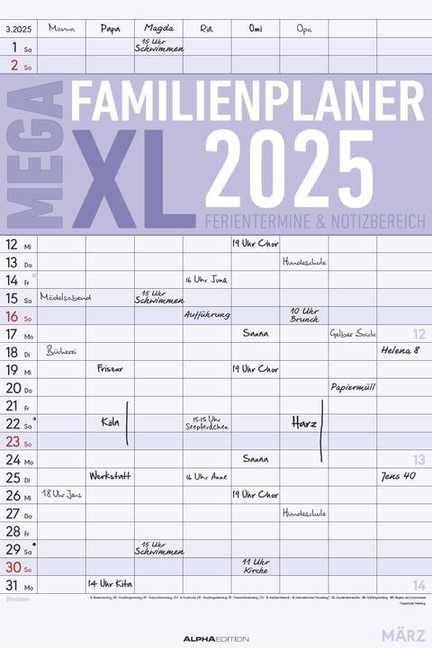 Actual product image Alpha Edition The MEGA Family Planner XL 2025 Family Timer, 33x49,5cm, Family Calendar with 8 (German)