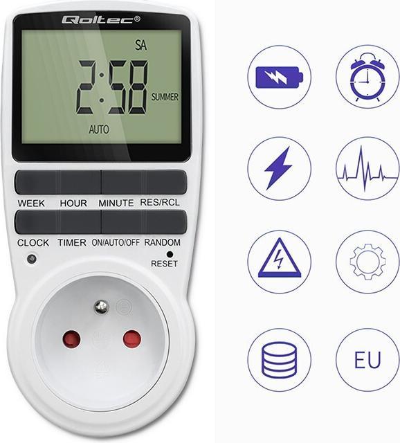 Image du produit Qoltec Elektroniczny programator czasowy PC0628 | 3680W | 16A | LCD