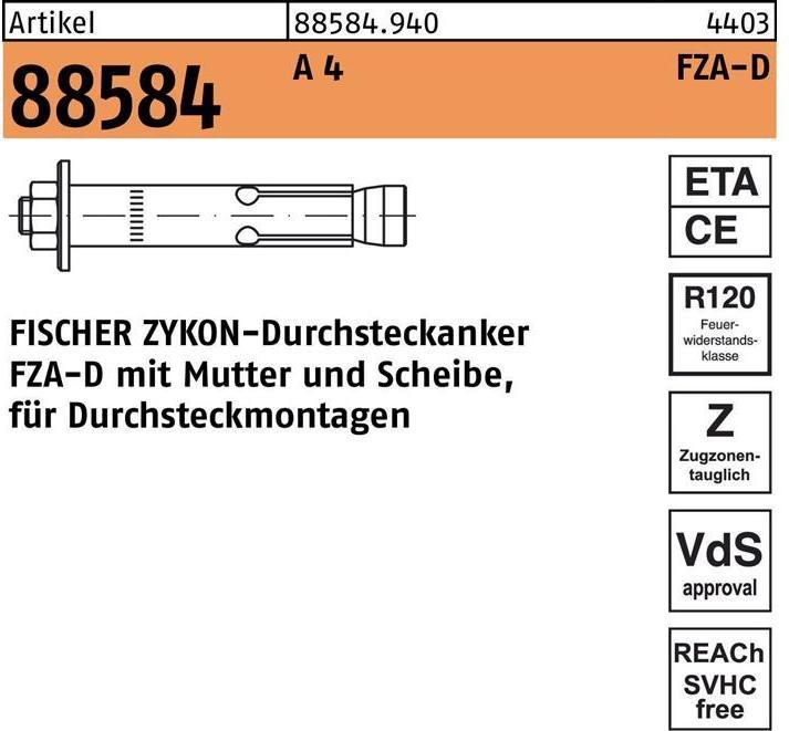 Actual product image Fischer Through bolt R 88584 ZYKON FZA-D 18x100 M12D/20 A 4 Without surface specification (10 pcs.)