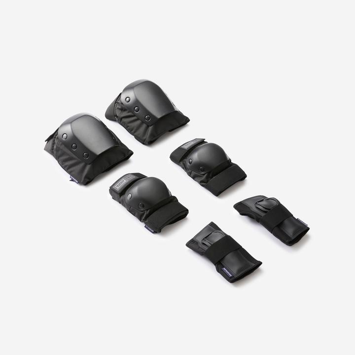 Decathlon Adulte 3-Piece Skateboarding Protector Set Pad500 Black
