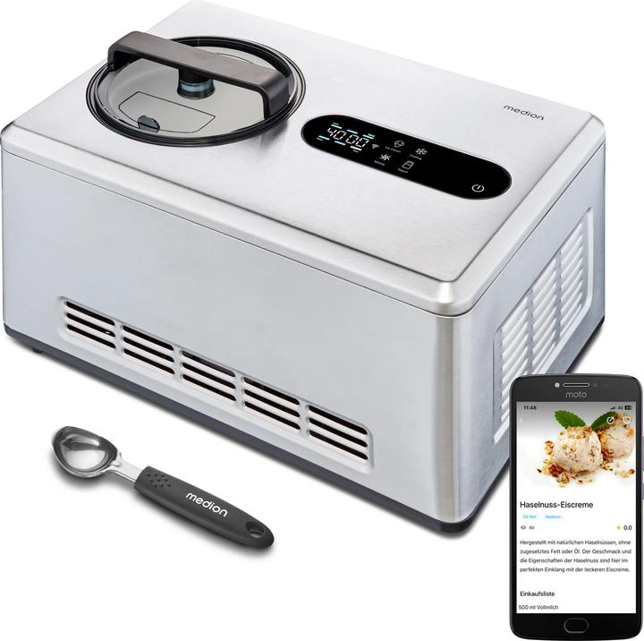 Produktbild Medion SMARTE SPEISEEISMASCHINE MD 12170 Smartphonesteuerung, Kapazität für 2 Liter Eis, HD LED-Display, he