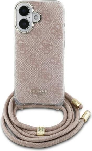 Guess GUHCP16SHC4SEP iPhone 16 6,1" różowy/rosa custodia rigida Crossbody Cord 4G Print