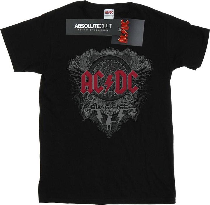 AC/DC Schwarzes Eis mit roter Baumwolle Boyfriend TShirt