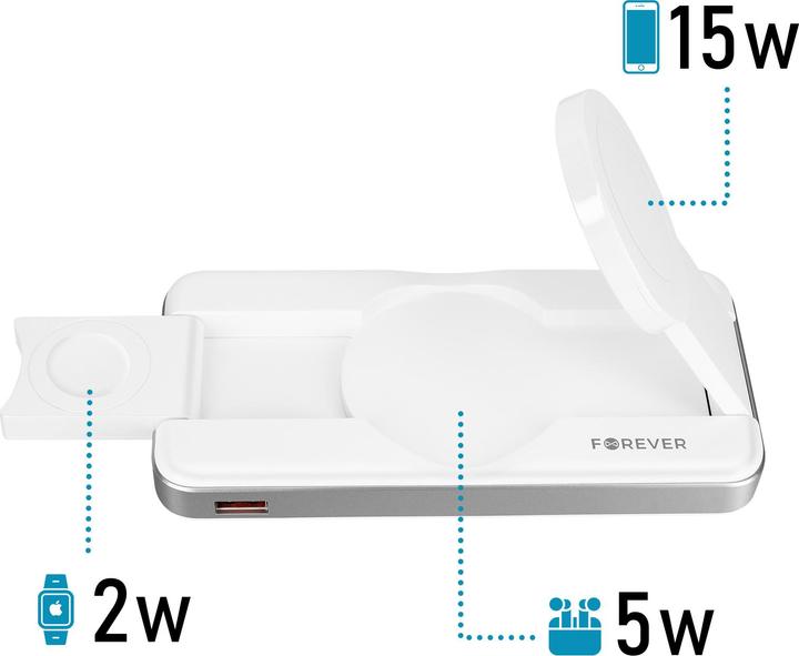 Immagine prodotto Forever power bank wireless MATB-300 10000 mAh 3in1 bianco (10000 mAh, 15 W)