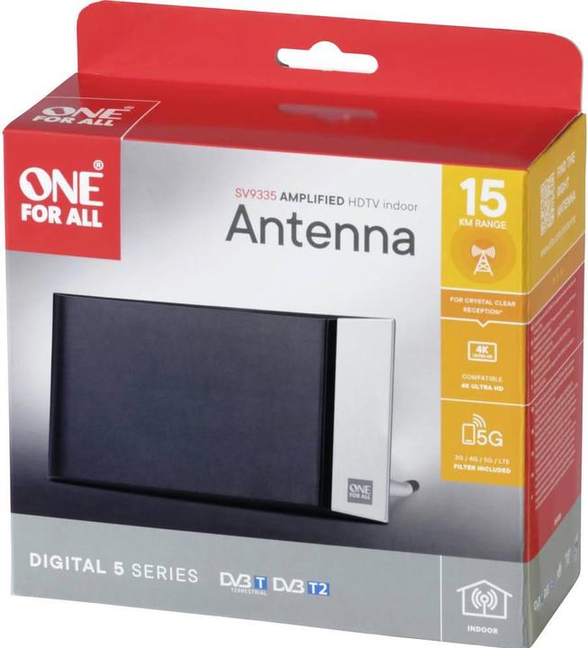 Actual product image One for All DVB-T2 Alu EDGE Antenna 5G (Flat antenna, 42 dB, DVB-T / -T2)
