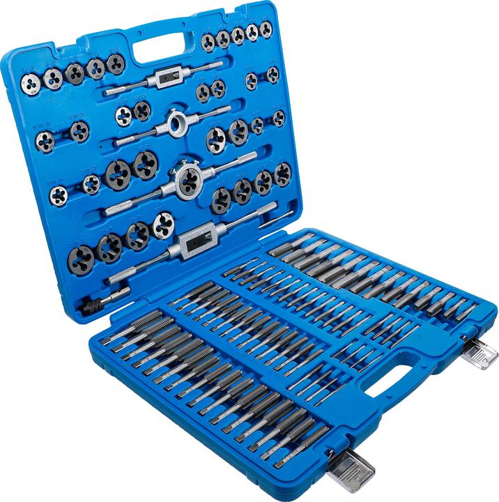 1 Gewindebohrerhalter, 2 Gewindebohrerhalter, 1 T-Halter für Gewindebohrer, 1 Gewindeschneid-Satz metrisch / Zoll, 2 Schneideisenhalter