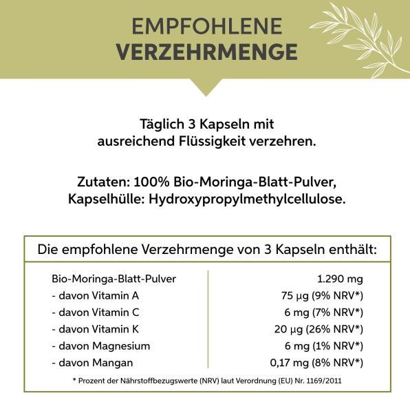 Nutritional values and ingredients Eltabia Organic Moringa Capsules 200 (200 Piece, Capsules)