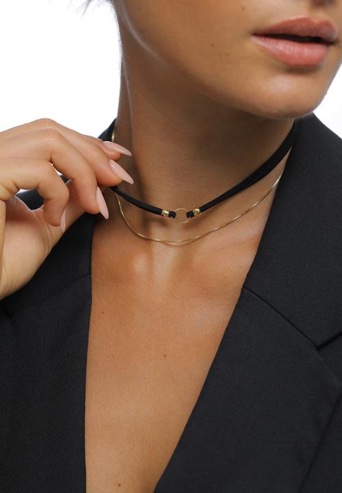 Immagine prodotto Elli Collana girocollo in pelle con catena veneziana in argento 925 (Argento 925, Ecopelle, Nessuna pietra, 32 cm)