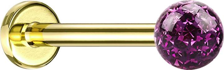 Produktbild Star Piercing Micro Labret vergoldet mit Kristallkugel violett Epoxy Schutzschicht (ohne Messing, Titan G23)