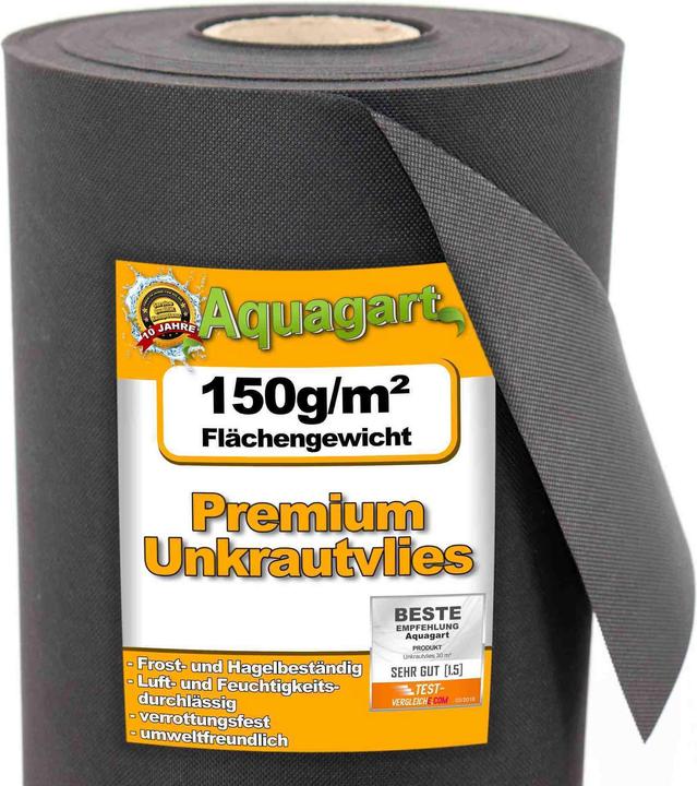 Produktbild Aquagart 165m² Gartenvlies Unkrautvlies Unkrautfolie Mulchvlies 150g/m² 1,5m breit