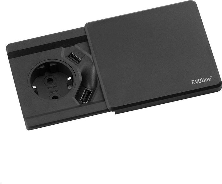 Actual product image Evoline Square80 built-in socket outlet with USB charger A/A, black