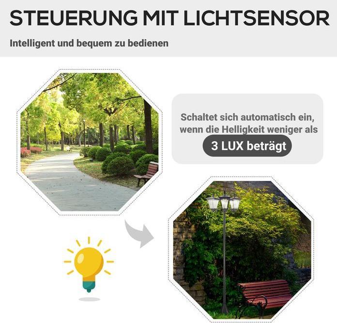 Image du produit Swisshandel24 Lanterne solaire de jardin à 3 flammes Lanterne solaire de chemin avec LED 120 lumens IP44 201 (120 lm, IP44)