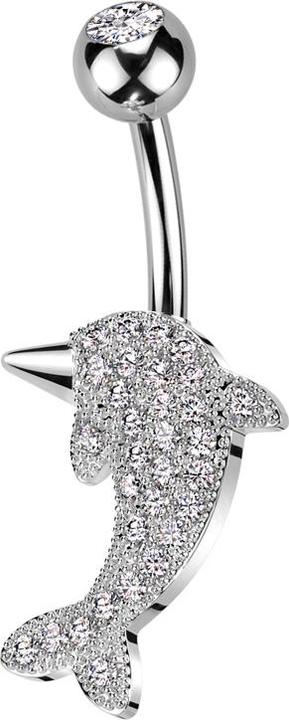Image du produit Star Piercing Banane argentée avec boule argentée cristal argenté et cristaux dauphins argentés (Laiton, Acier chirurgical 316L)