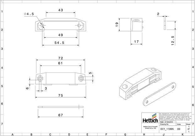 Actual product image Hettich Magnetschnäpper 17 x 19 mm, Haltekraft 8kg, weiss