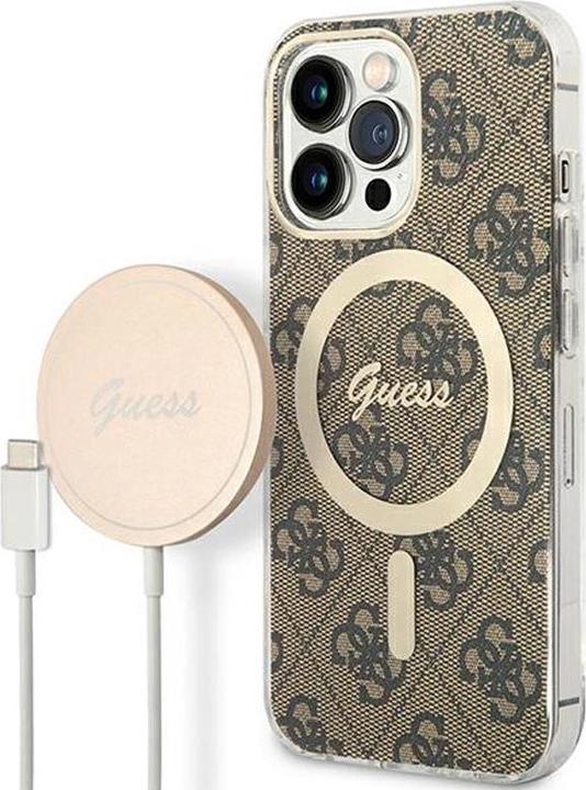 Produktbild Guess Zestaw GUBPP13XH4EACSW Case+ Charger iPhone 13 Pro Max brązowy/brown hard case 4G Print MagSaf (Apple iPhone 13 Pro Max)