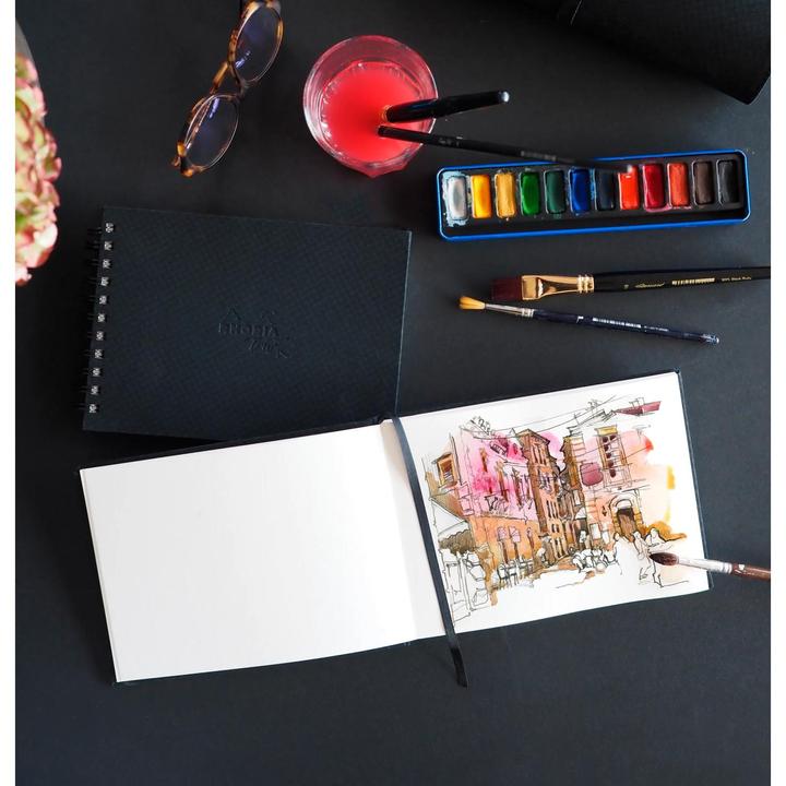 Image du produit Rhodia Touch Watercolor Book, papier 100% coton grain satiné 300g - A4 portrait, 40 pages - Noir (300 g/m², 120 x)