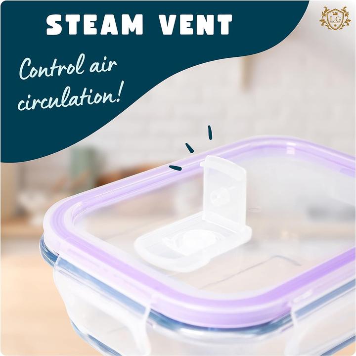 Actual product image LG Luxury & Grace Pack of 4 Glass Food Storage Containers 1000 ml Blue Steam Hole (1 l)