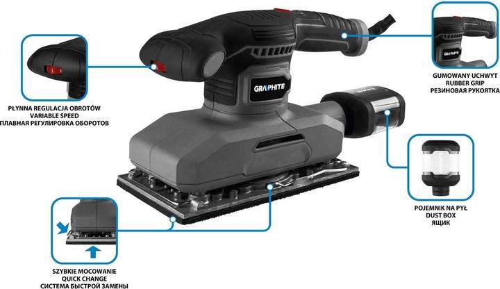 Actual product image Graphite 380 W grinder with a 115 x 230 mm foot (Sander, 380 W)
