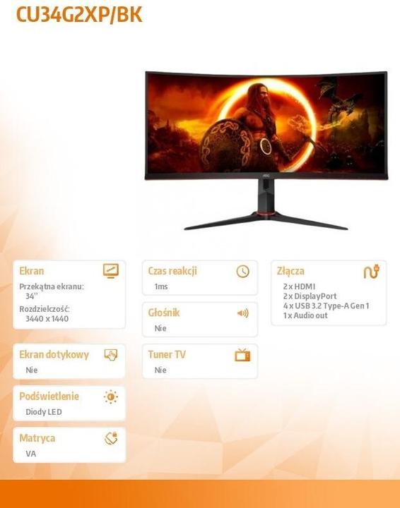 Actual product image AOC CU34G2XP/BK (3440 x 1440 pixels, 34")
