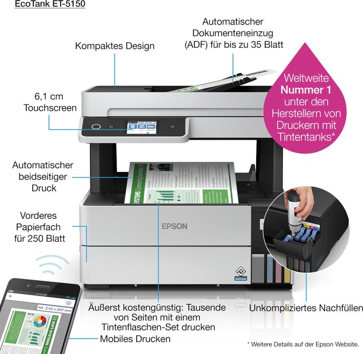 Image du produit Epson EcoTank ET-5150 (Réservoir d'encre, Couleur)