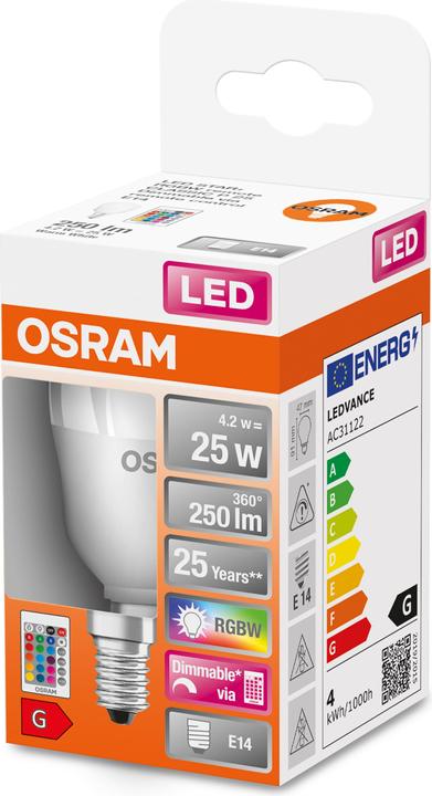 Actual product image Osram Led Retrofit Rgbw Lamps With Remote Control (E14, 25 W, 250 lm, 1 x, G)