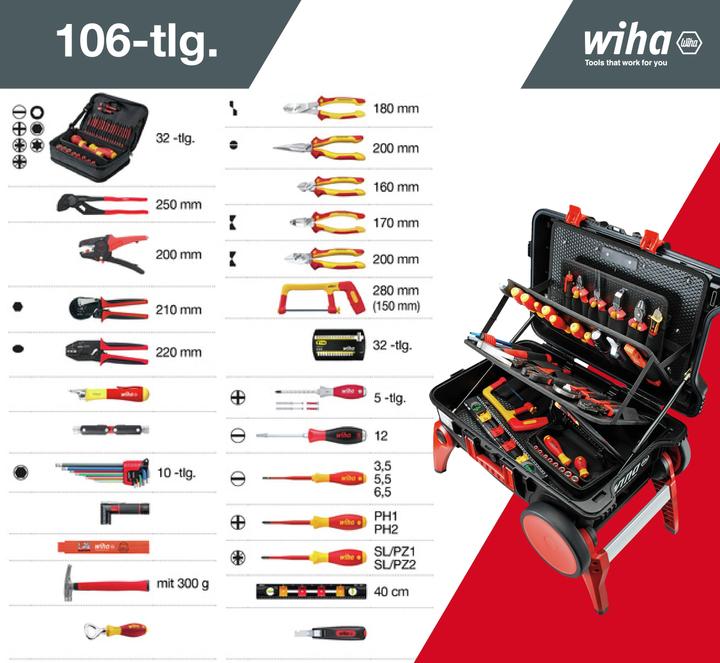 Produktbild Wiha Werkzeugkoffer Set XXL III electric I 104-tlg. I Elektriker Werkzeugkoffer I Werkzeugkasten (106 Teile)