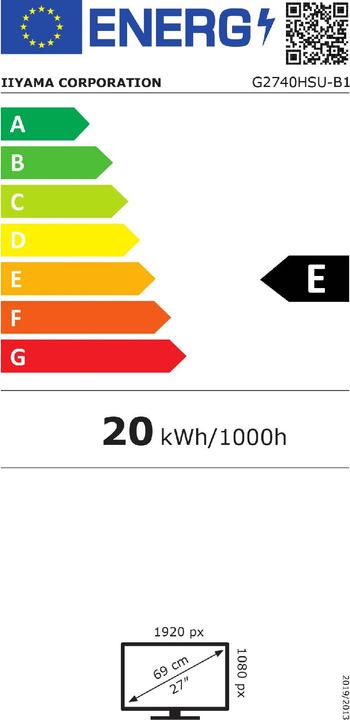 Label énergétique iiyama G-Master G2740HSU-B1 (1920 x 1080 pixels, 27")