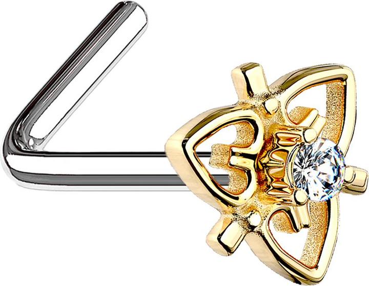 Image du produit Star Piercing Nasenstecker gewinkelt 14k vergoldet filigran Herz mit Kristall (Acier chirurgical 316L, Laiton)
