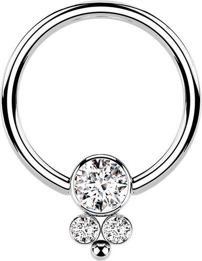 Immagine prodotto Star Piercing Anello con chiusura a sfera Disco d'argento con tre cristalli (Acciaio chirurgico 316L, senza ottone)