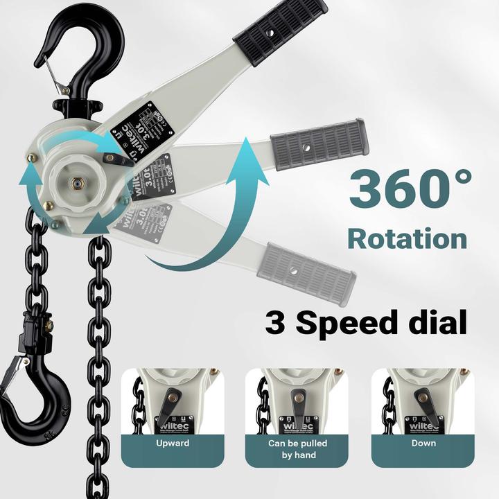 Actual product image Wiltec Lever Hoist, Durable Hoist Can Lift up to 3 Tonnes, Dual Brake System