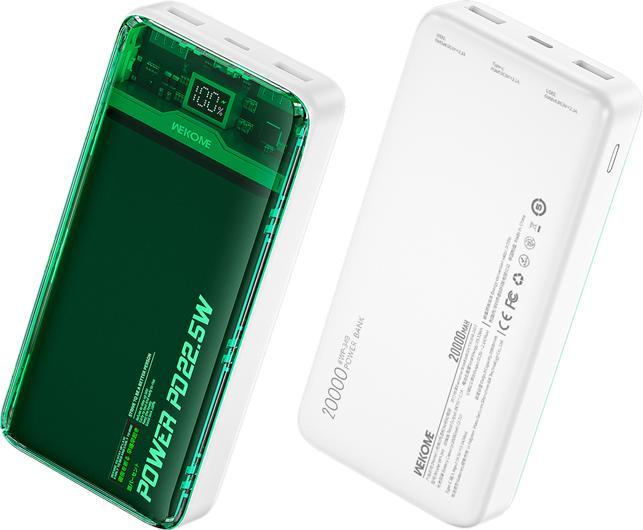 Image du produit Wekome WP-351 Vanguard-Serie – Powerbank 20000 mAh PD 20 W + QC 22,5 W (grün/transparent) (20000 mAh)