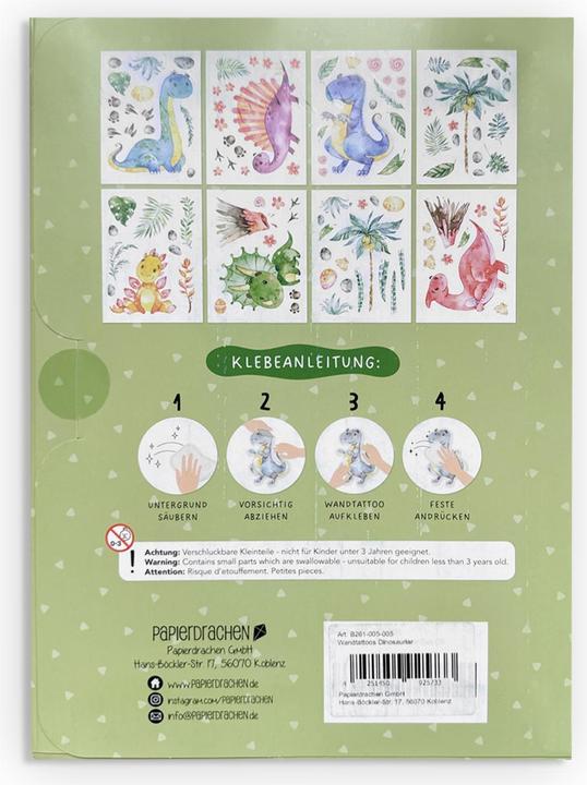 Immagine prodotto Papierdrachen Tatuaggi da parete - Dinosauri - Set 5 (2 x 22 x 32 cm)