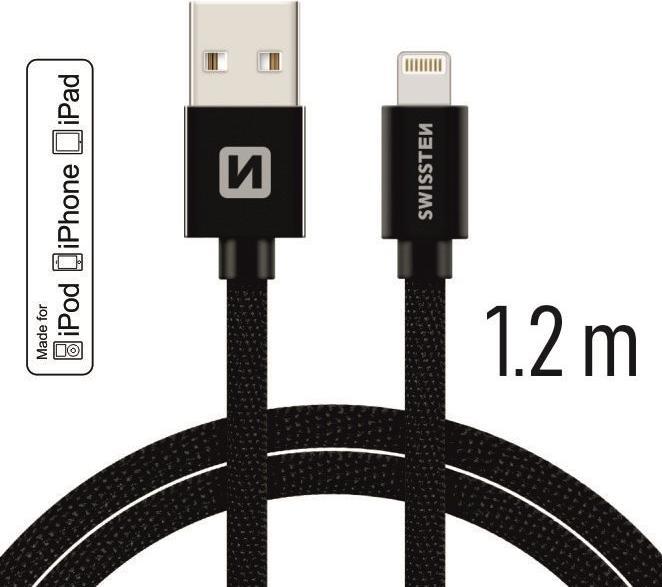 Produktbild Swissten Datenkabel Textil USB / Lightning MFi 1.2 M (1.20 m, USB 3.2 Gen 1)