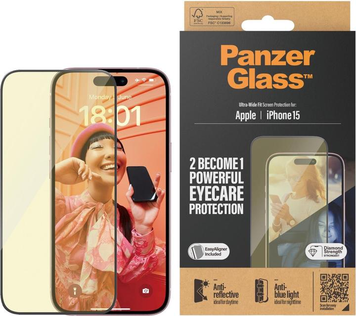 Actual product image PanzerGlass Eyecare Screen Protection Ultra-Wide Fit (1 Piece, Apple iPhone 15)