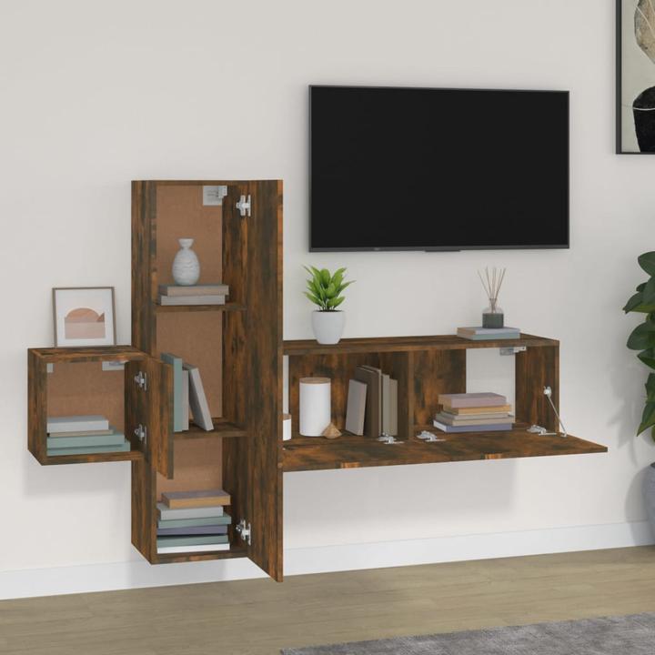 Produktbild VidaXL 3-tlg. TV-Schrank-Set Räuchereiche Holzwerkstoff,Farbe (100 x 30 x 30 cm)