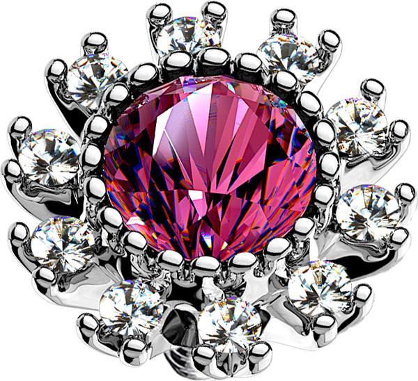 Produktbild Star Piercing Dermal Anchor silber doppel Kristall gepflastert pink (Chirurgenstahl 316L, Messing)