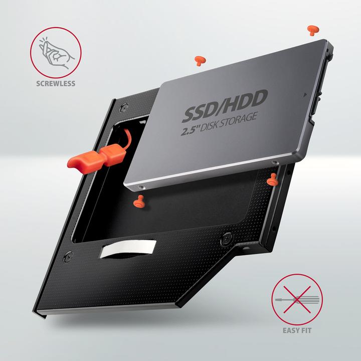 Produktbild Axagon RSS-CD09 2.5 Zoll SSD/HDD Adapter für optisches Laufwerk, 9,5 mm, LED