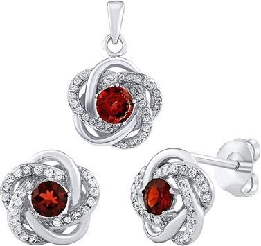 Immagine prodotto Silvego ROSALYN Set di gioielli in argento con granati e zirconi JJJS0088GA (Orecchini.