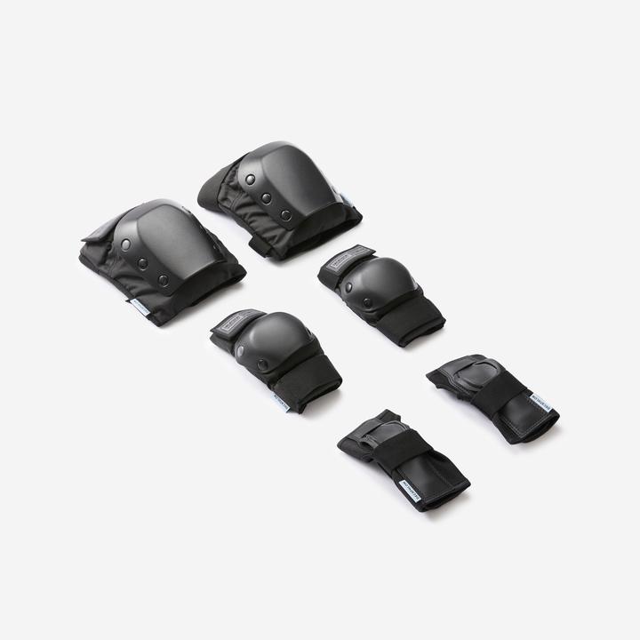 Actual product image Decathlon Set Of 3 Kids' Skateboard Protectors Pad500 - Black (XS, Knee pad, Unique specimen)