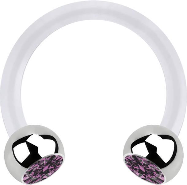 Image du produit Star Piercing Micro Circular Barbell transparent avec deux boules cristal argenté violet clair (Acier chirurgical 316L, sans laiton, Bioflex)